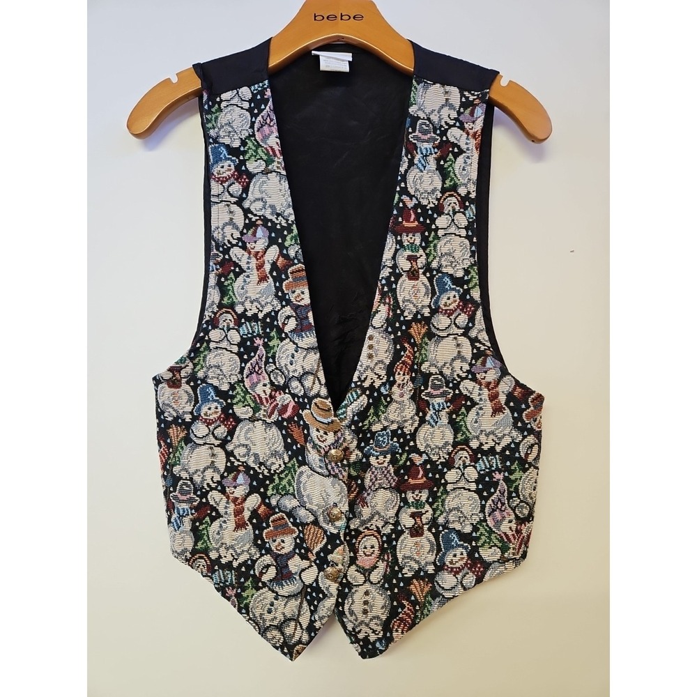 Vintage Backroad Blues Snowman Vest Size M Tapestry Novelty Print‎ Holidays